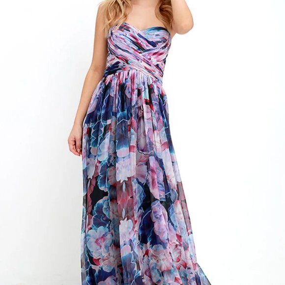 Lulus Bariano Special Effects Purple Floral Print Maxi Dress Small - Picture 1 of 9